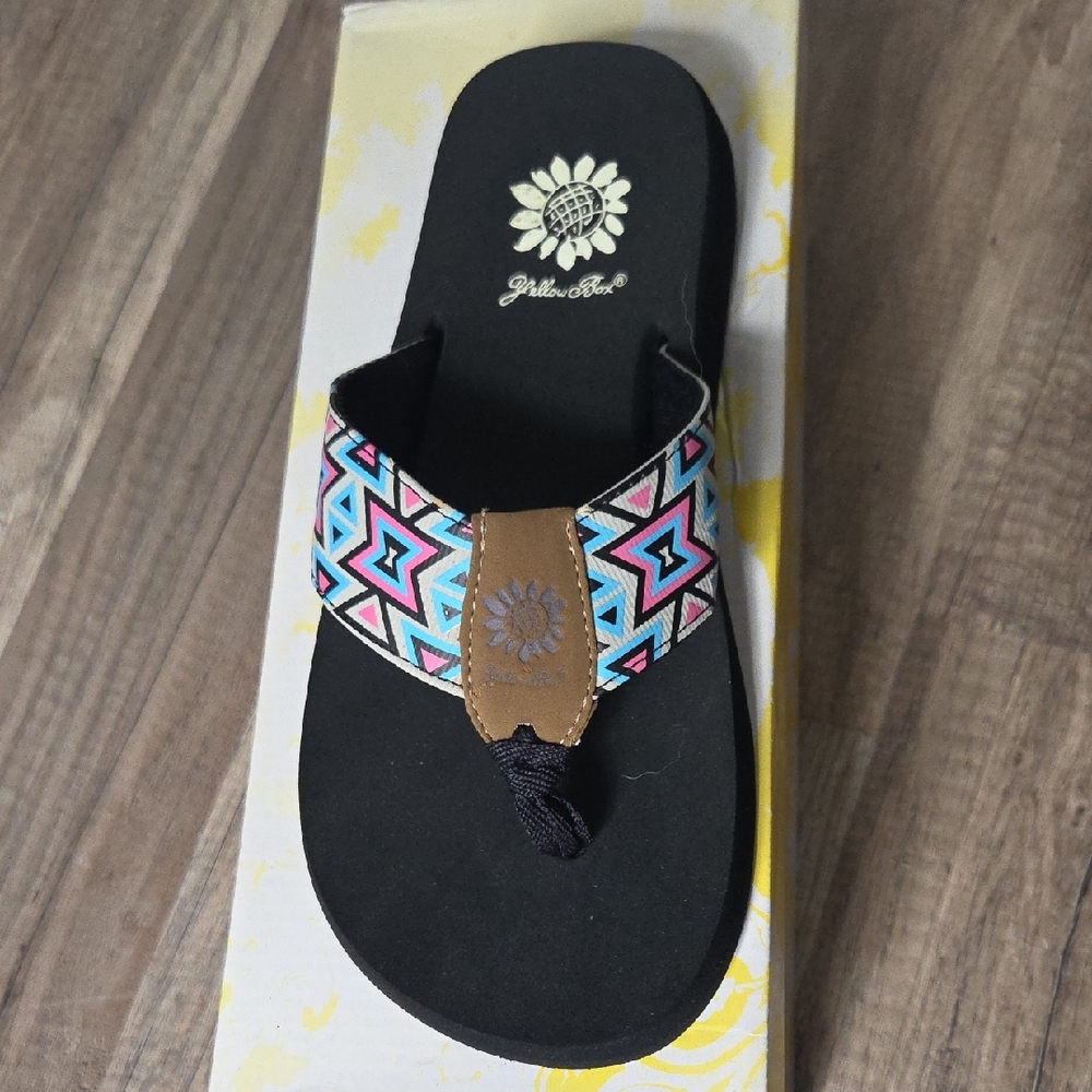 Yellow Box Black and Multicolor Geometric Sandals